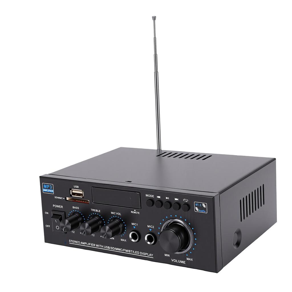 Bluetooth 5.0 Stereo Amplifier 2.0 Channel Stereo Receiver HiFi USB Drive Playback Treble Bass Adjustment 3.5mm Jack