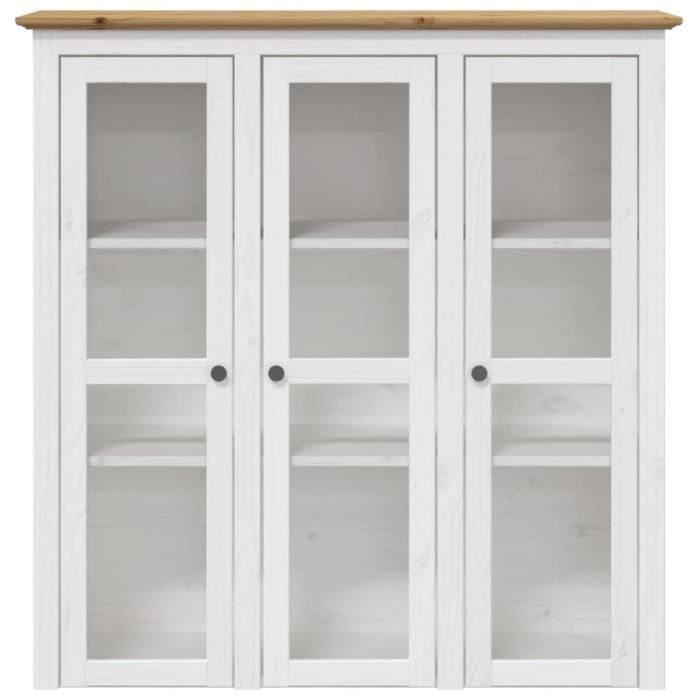 vidaXL White Brown Wood Solid Pine BODO Glass Door Cabinet 355078