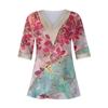 Women Casual Loose Shirts Lace Trim V Neck Tops Print Tops T-shirts Tee