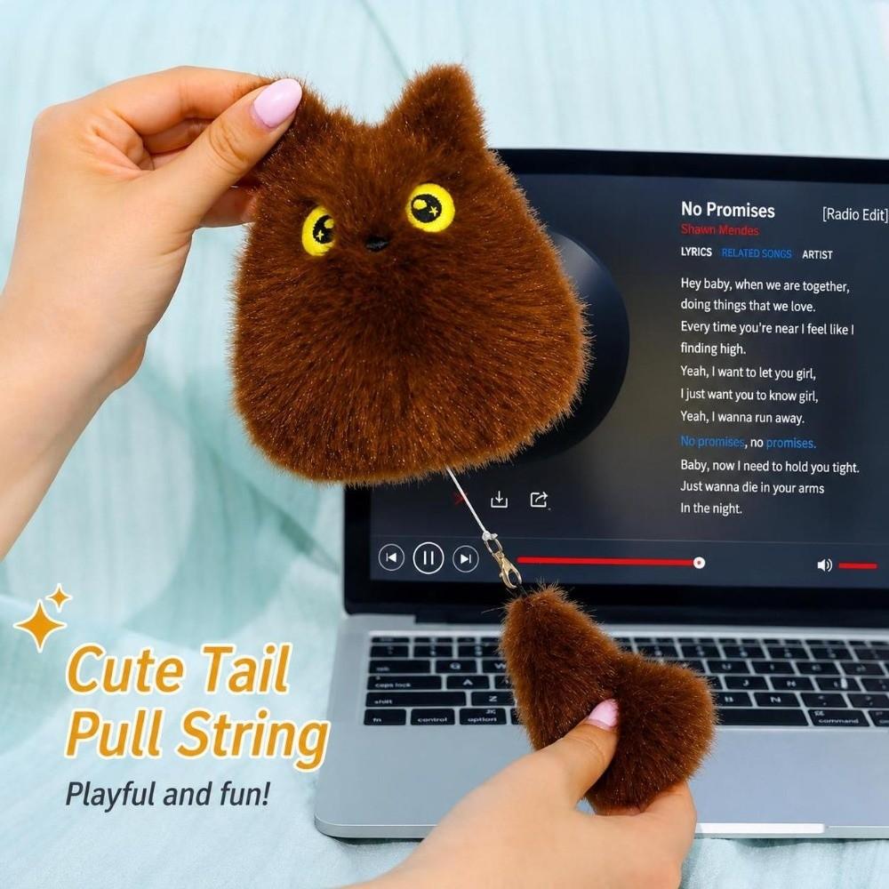 Cute Pull Tail Cat Plush Doll Soft Plush Cat Shaped Cat Keychain Desk Ornament Daily