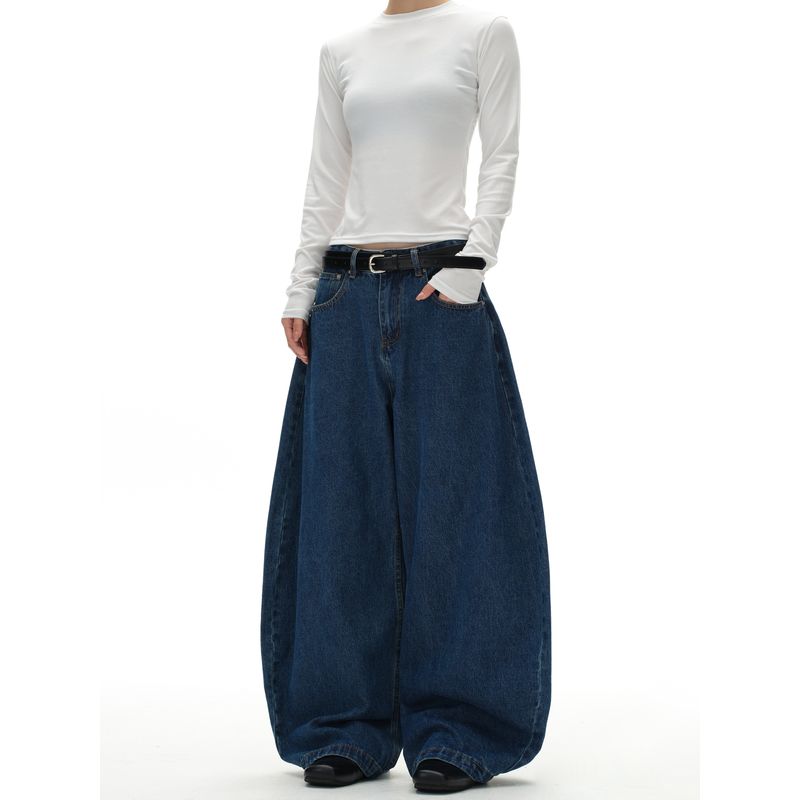 Kisko American Retro Embroidered Washed Vintage Wide-Leg Jeans Unisex Trendy Brand Relaxed Baggy Scimitar Pants