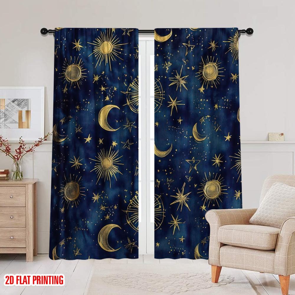 2D Flat Printing 2pcs Drapes Boho Outer Space Light Filter Summer Party Decorations Use for Holiday Decor