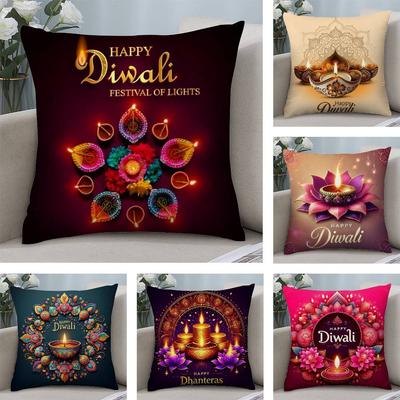 Happy Diwali Festival Pillow Case Plush Fabric Soft Double Sided Print Home Sofa High Quality Cushion Cover Throw