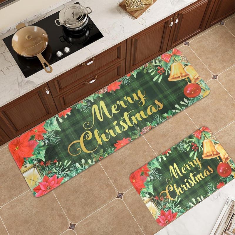 American Christmas Mat Holiday Decoration Mat Kitchen Non-slip Easy Care Crystal Velvet Mat