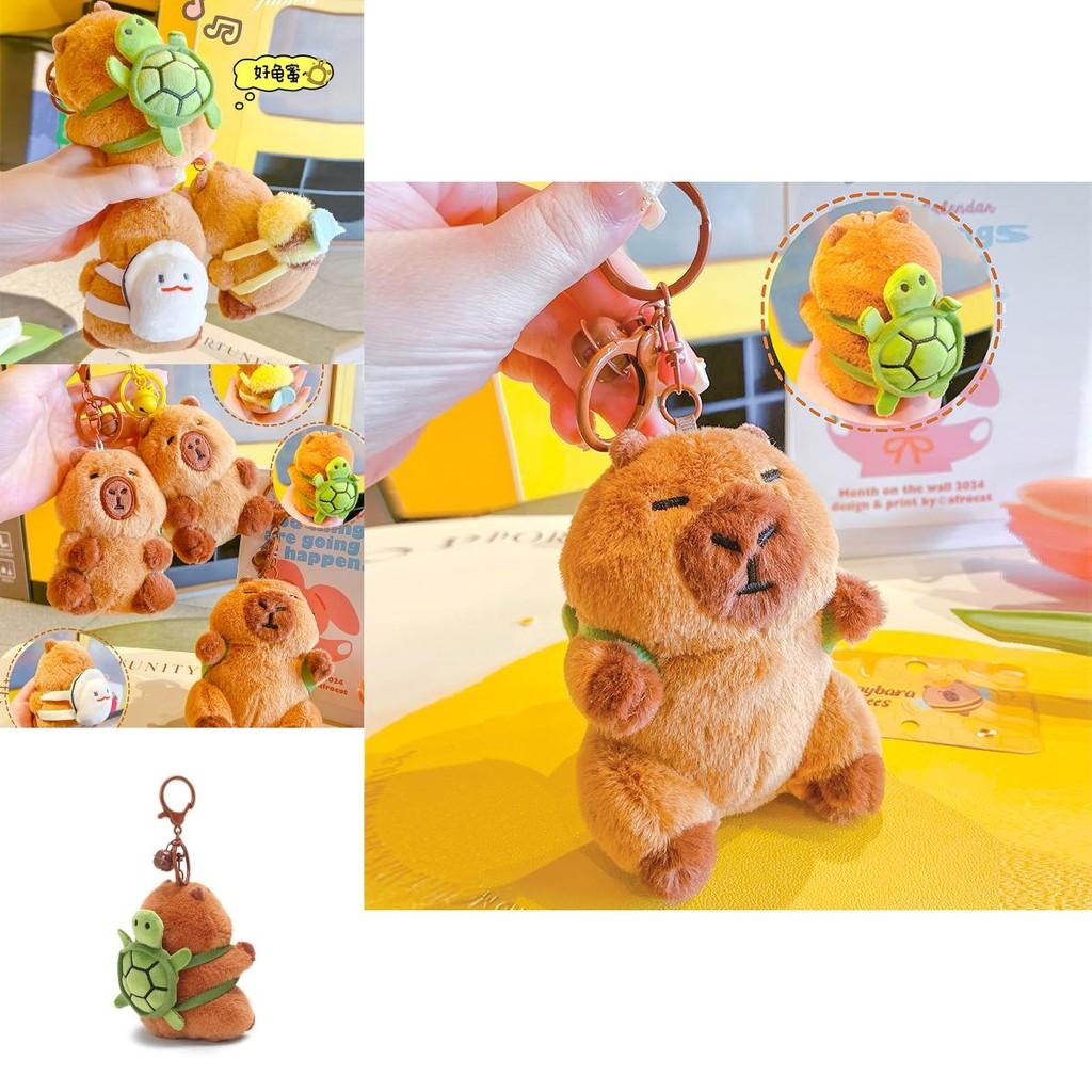 Whimsical Capybara And Oyster Turtle Plush Keychain Fun Decorative Bag Charm