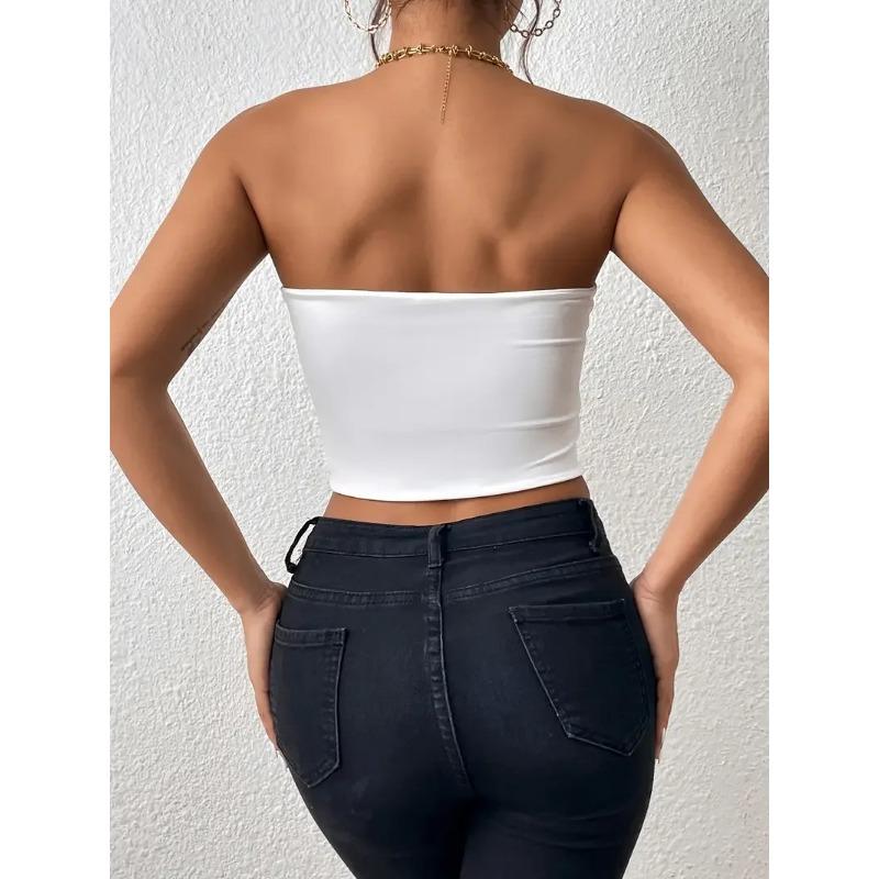 Sexy Bodycon Crop Tube Top, Solid Stretchy Tube Top, Casual Every Day Tops, Women's Clothing
