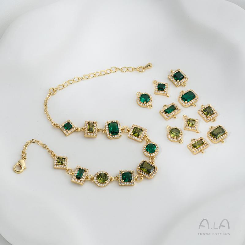 14K Gold-Filled Emerald Olive Green Zircon Geometric Double Hoop Jewelry Accessory