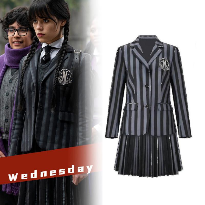 Halloween Wednesday Addams Role Playing Adult School Uniform Costume Set For Girls And Women