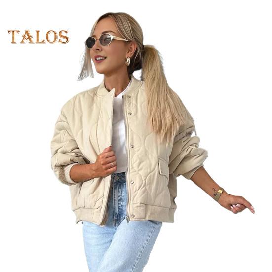 Women Fall Winter Coat Press Button Closure Long Sleeves with Pockets Loose Round Neck Daily Jacket Solid Color Outerwear for School Travel