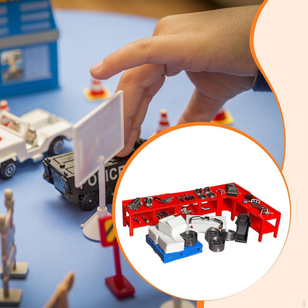 1/64 Diorama Garage Accessories Set Mini Sturdy Simulation Auto Repair Shop Scene