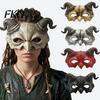 Gothic Demon Mask Halloween Ram Horn Mask, Horror Devil Half Face Lightweight Masquerade for Cosplay Costume Party