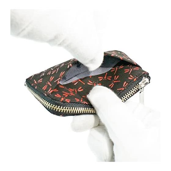 Inden-ya Inden Coin Case F-Coin Case 05, Deer Skin, Black Base x Red Lacquer, Dragonfly Pattern, 1005-21-008, Natural Deer Skin with Lacquer Pattern,