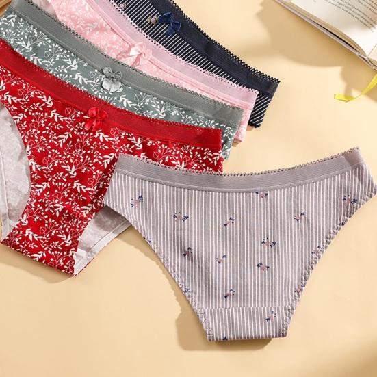 Damsömlösa Bomullsunderkläder Blommig Print Andningsbara Hipster-trosor Mellanhöga Mjuka Stretch Damtrosor