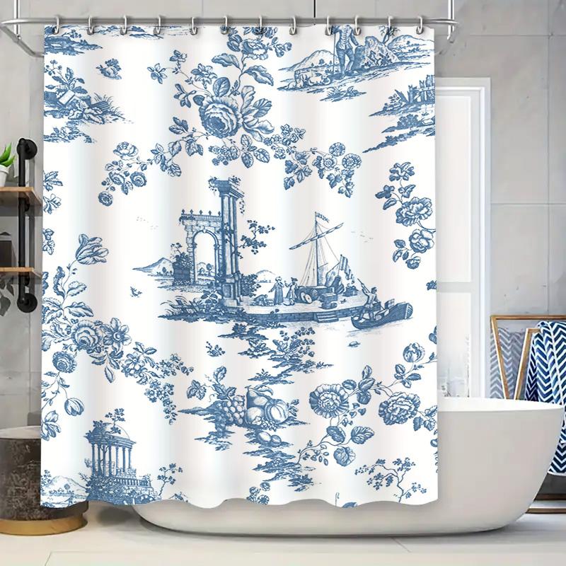 

Classic Blue And White Floral Print Shower Curtain For Bathroom Decor Elegant Bath Shower Waterproof Liner Size: 72X72 Inches (S W60H190(CM)-1 Pcs