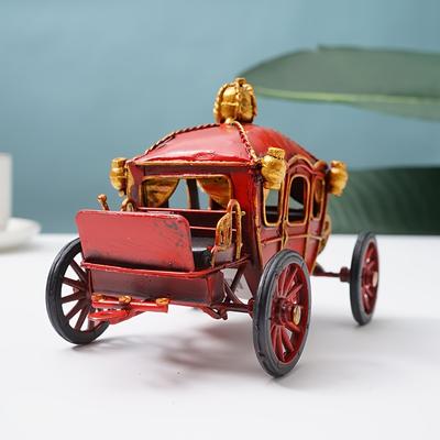 Vintage Iron Pumpkin Wagon Model Red Golden Ornate Carriage with Black Wheels,Intricate Design for Home Bedroom,Living Room Decor,For Halloween