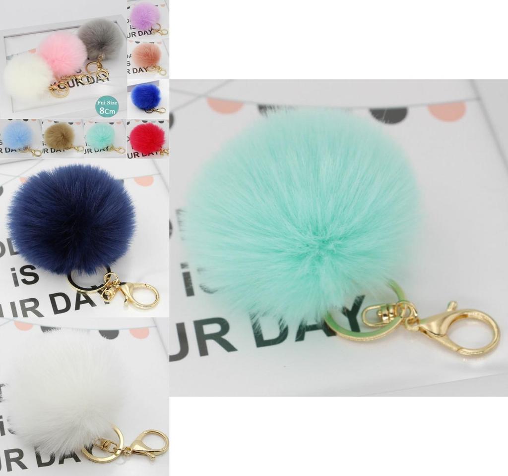 Adorable Cute Soft Rabbit Fur Ball Plush Key Chain For Bags And Car Accessories