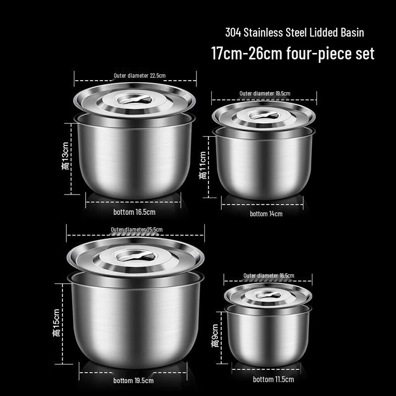 Premium 304 Stainless Steel Covered Mixing & Storage Bowls