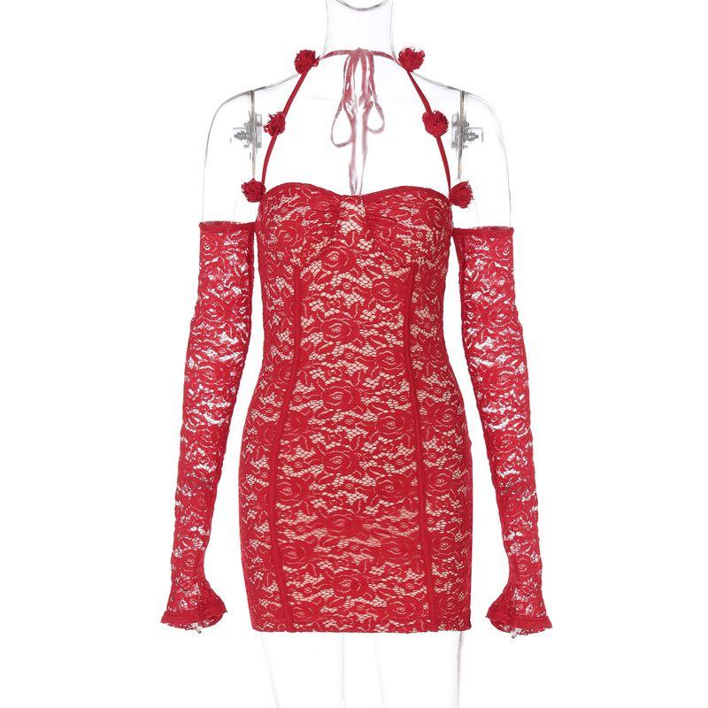 

European and American Women clothes 2025 Summer New Fashion Sexy Tube Top Long sleeve Sheath Dress Female Foreign Trade Red S