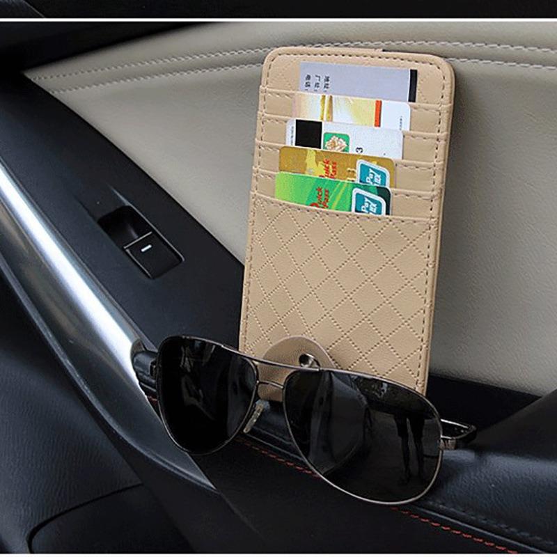 Car Sun Visor Card Holder Glasses Frame PU Leather Multi-pocket Anti-scratch Car Sun Visor Storage Bag Car Interior Accessories