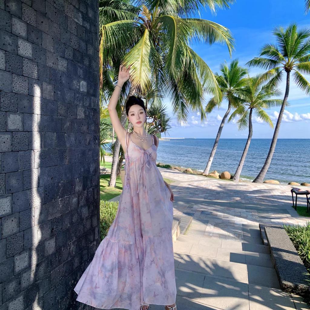 Source Holiday Wind Suspender Dress Female Summer Oil Painting Smudge Long Skirt Fairy