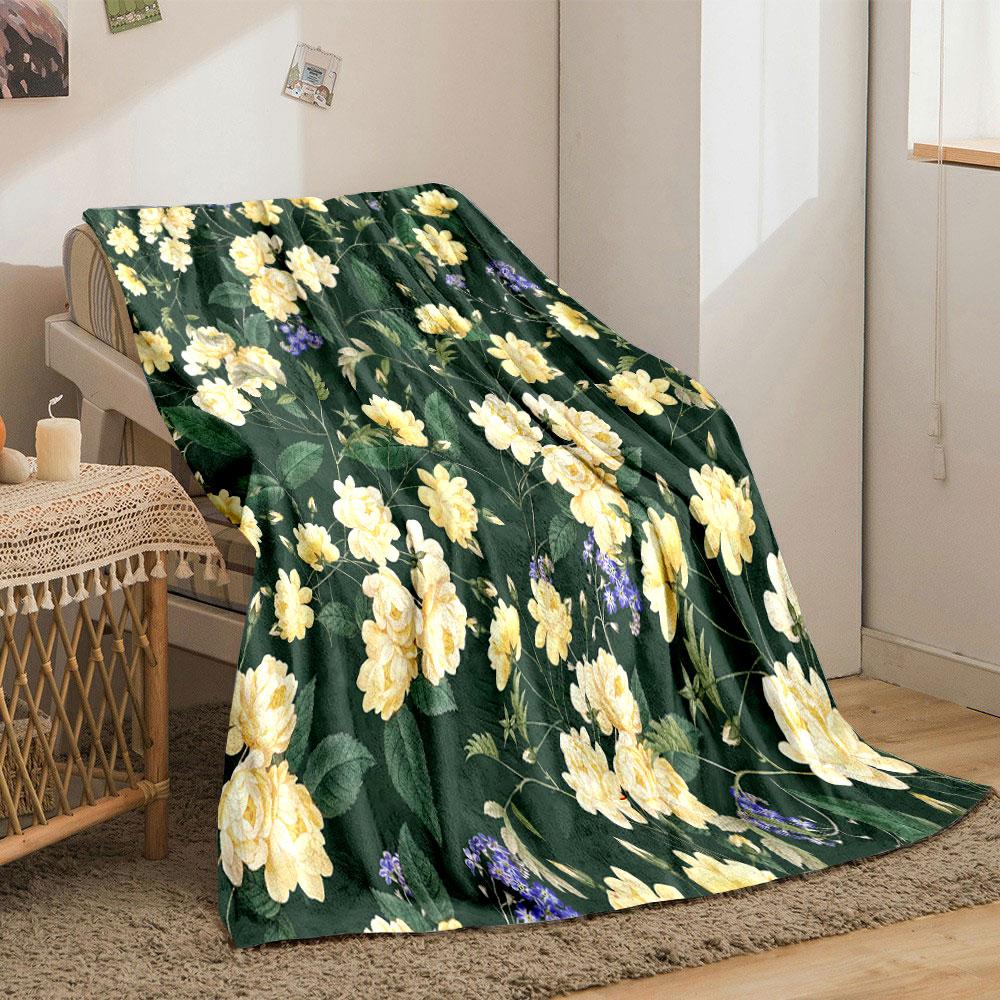 Yellow Floral Blanket bedroom Blanket for Livingroom Couch lunch break Soft throw for Friend's festival Gift