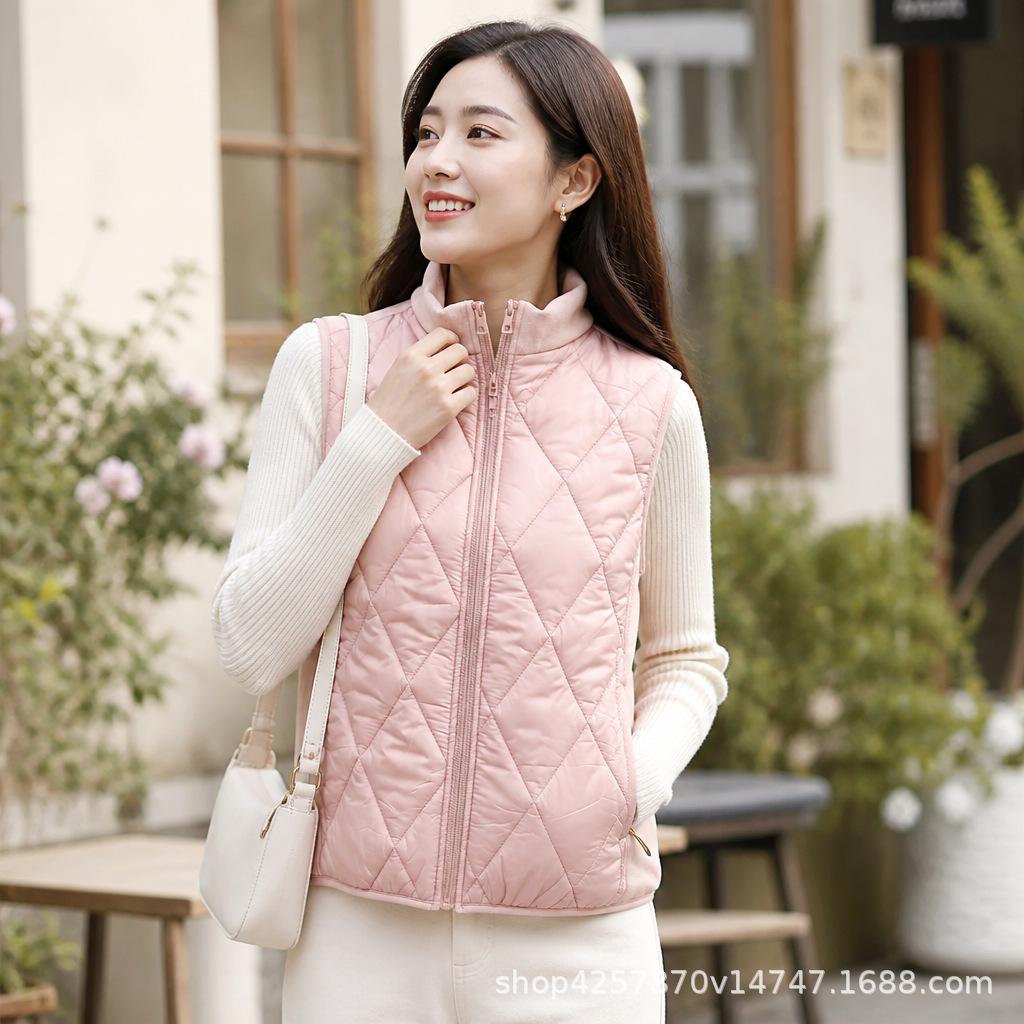 Autumn and winter light splicing cotton vest women's fleece splicing, mother wearing vest inside and outside