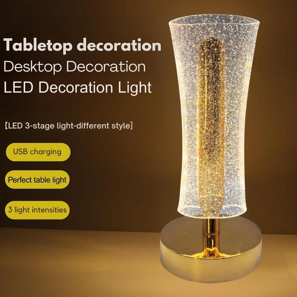 3D Acryl LED Nachtlampe mit Goldfuß – Sternenhimmel Taillendesign 4, Touch-Steuerung Kabellos Dekorative Tischleuchte für Schlafzimmer, Wohnzimmer