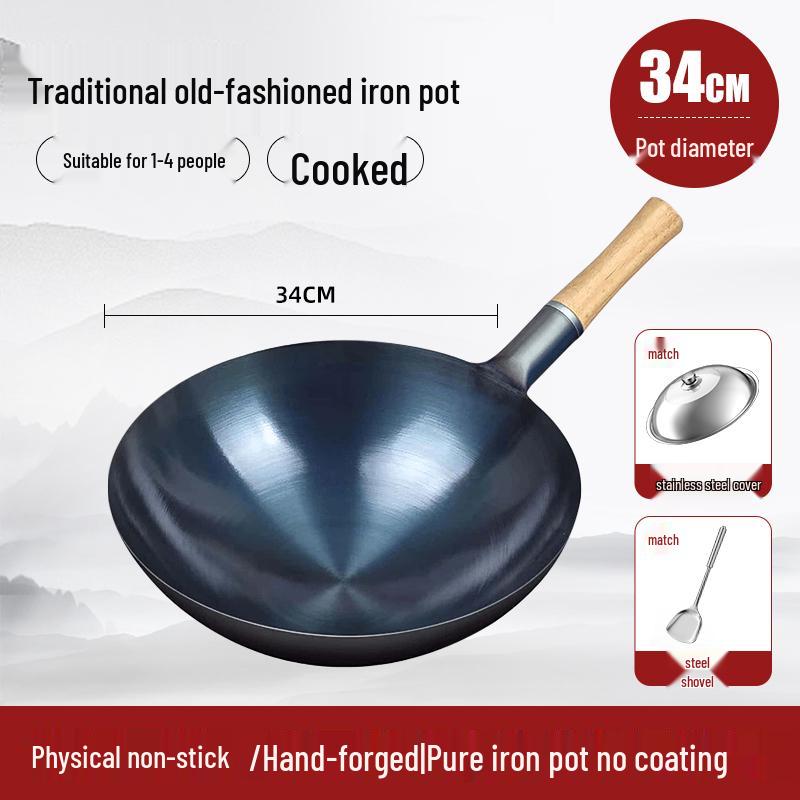 Classic Non-Stick Iron Frying Pan with Silicone Ladle for Home & Commercial Use