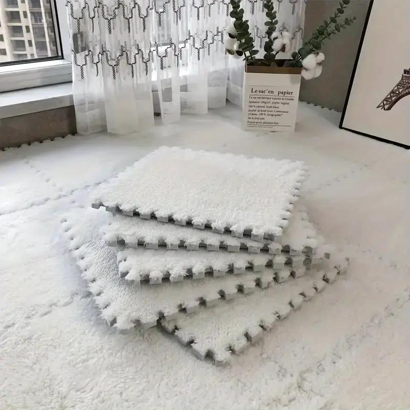 10Pcs Carpet Squares Puzzle Floor Mat Plush Interlocking Carpet Tiles Fluffy Area Rugs Protective Floor Tiles Exercise Play Mat