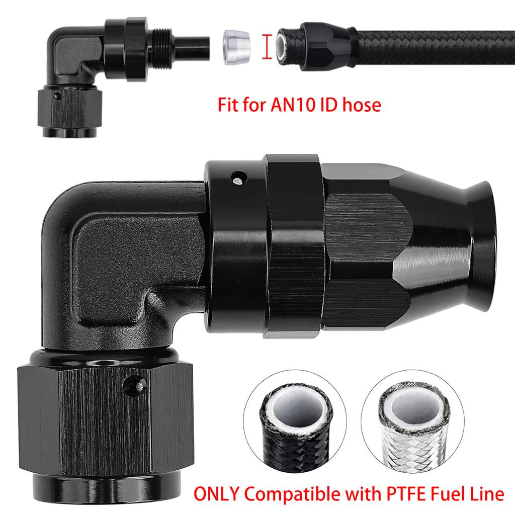 AN10 PTFE Fuel Hose Fitting Adapter Oil Cooler Fuel Pipe Line Forged Type Swivel Hose End Fitting 45°Degree 90°Degree Black 10AN