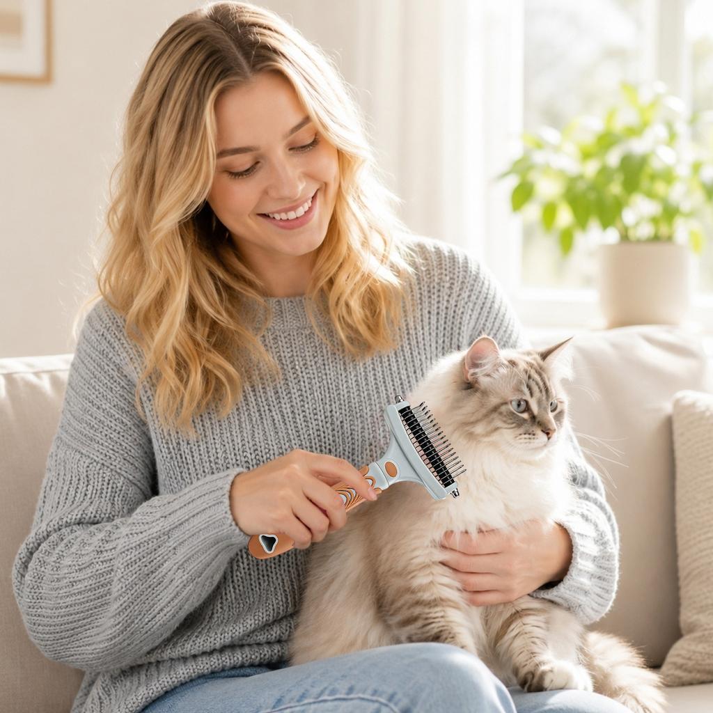 Double Sided Pet Grooming Brush with Stainless Steel Pins and Soft Bristles for Removing Loose Hair and Detangling Fur Suitable for Dogs and Cats