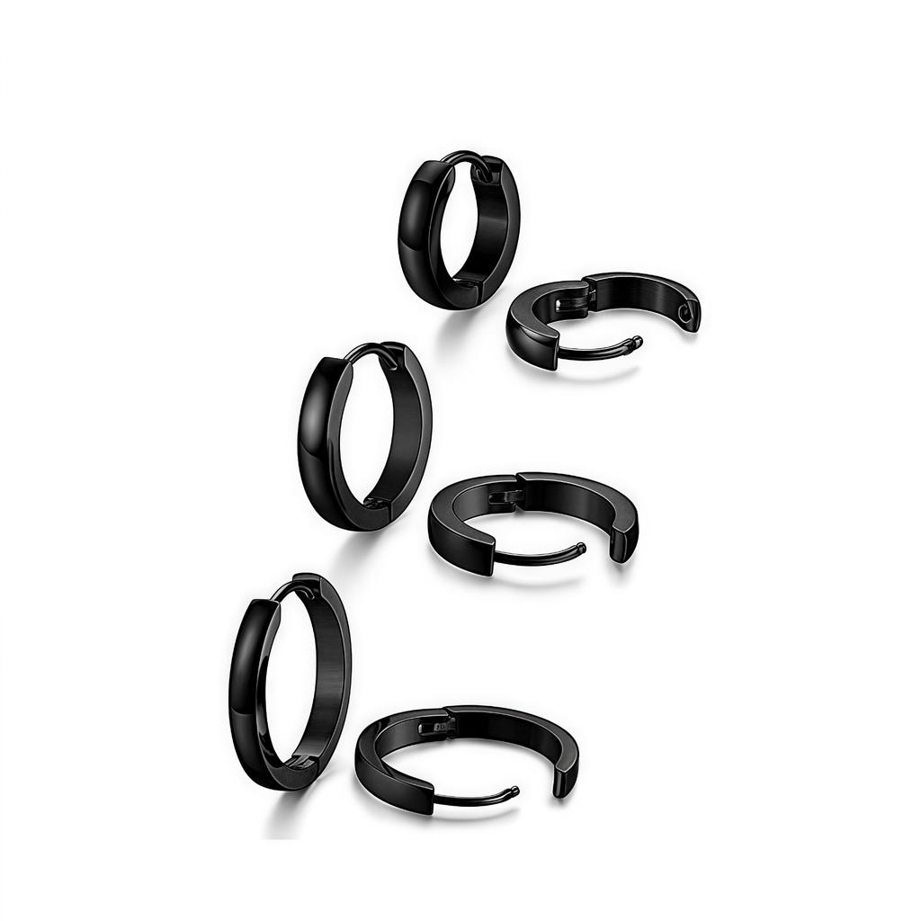 2PCS Punk Minimalist Spike Stainless Steel Round Black Male Piercing Hoop Earing for Female Jewelry Accessories Trend New In