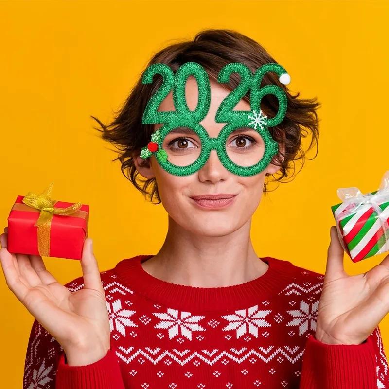 2026 Funny Eyeglasses Frames Party Decoration Christmas Theme New Year Photo Frame Creative Eye Wear for DIY Xmas Holiday Decor
