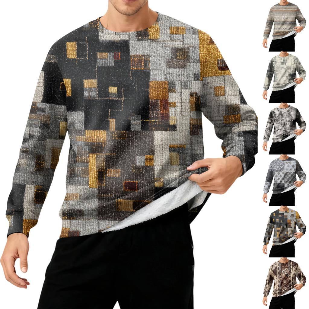 Herren Rundhals Fleecegefüttert Dick Warm Sweatshirt