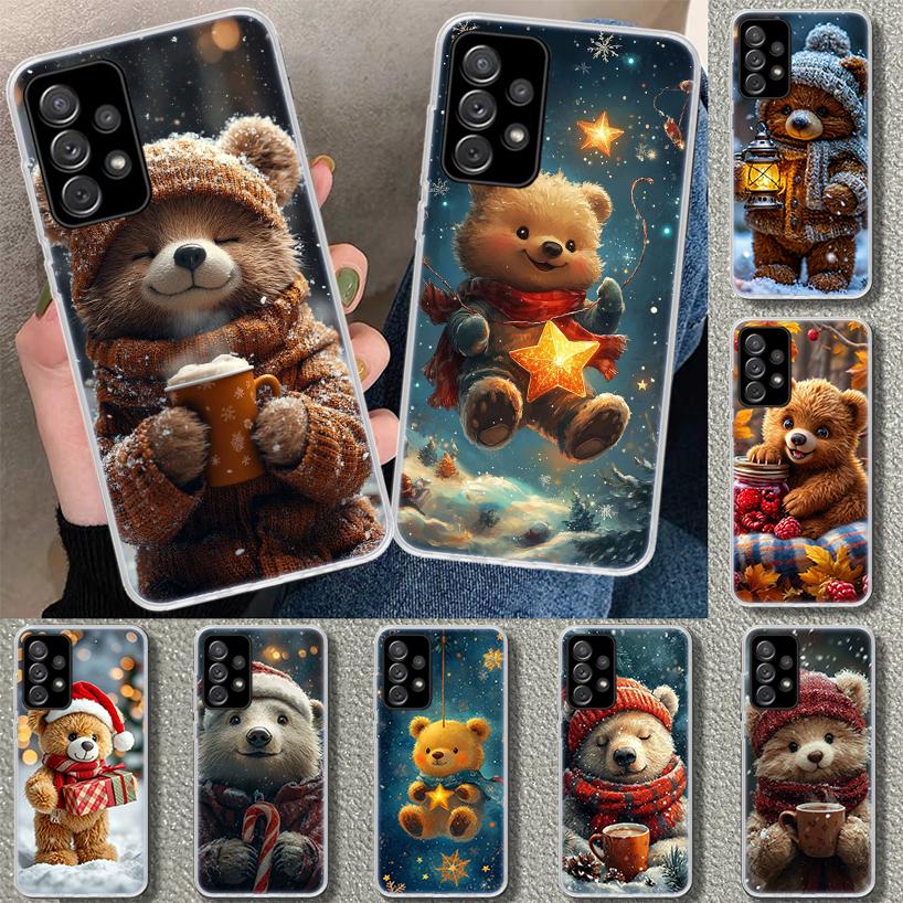 Animal Brown Cute Bear Phone Case Cover for Samsung Galaxy A12 A22 A32 A52 A72 A02S A51 A50S A31 A20S A10S Note 20 Ultra 10 Plus