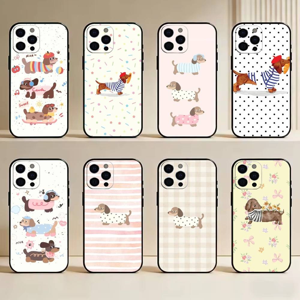 Sausage Dog Phone Case For iPhone 17, 16,15,14,13,12,11 Plus,Pro Max, Others Soft Black Cover
