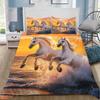 Magical Running Horses Starry Grassland Print Duvet Cover Set Wildlife Animal Bedding Bedroom Decor with Zipper Pillowcase