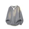 Winter Fake Two-piece Knitted Sweater Men's Lazy Style Pullover Thread Coat Loose Inside with Crew Neck Bottoming Shirt