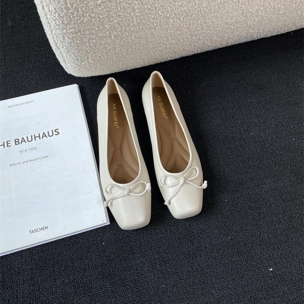 Fashion Woman Elegant Flat Shoes Women Square Toe Bowtie Slip on Ballet Flats Lazy Loafers Moccasins Ladies Casual Flats Shoes