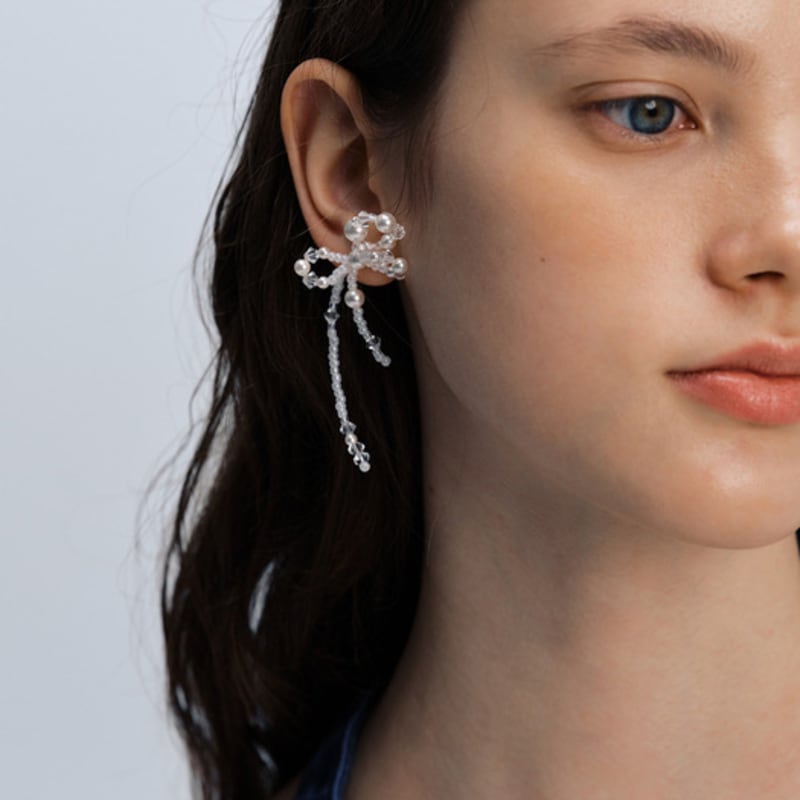 VINTAGE HOLLYWOOD White Blossom Ribbon Earrings_VH2412EA005M