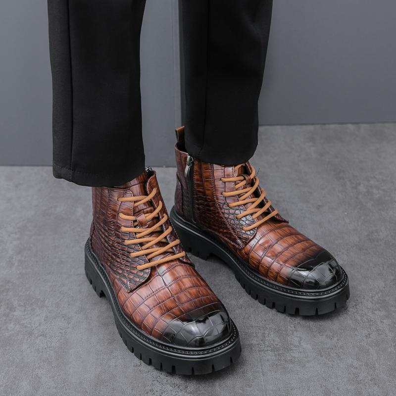 Mode Herbst und Winter Herren Lederschuhe mit dicker Sohle Modischer britischer Stil Outdoor Business Party Täglich Büro formelle Stiefel
