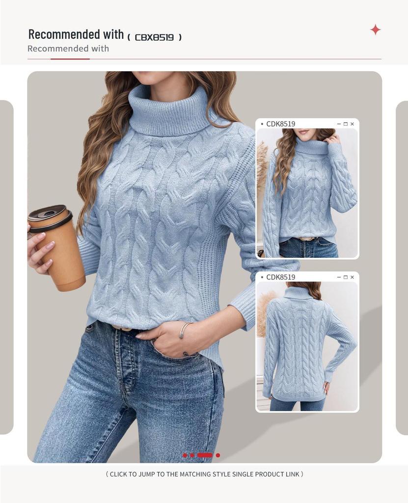 European & American Fashion Women's Cable Knit High Neck Sweater - Autumn/Winter Collection