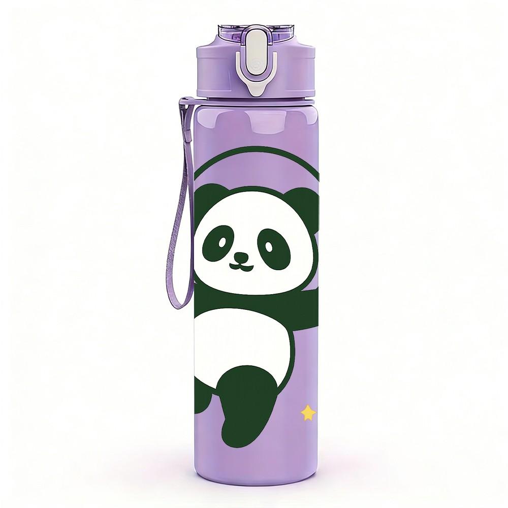 1PC Cute Panda Bear 750ml Color Plastic Sports Water Bottle Leakproof Flip Straw Lid Suitable for Sports Office Home Use