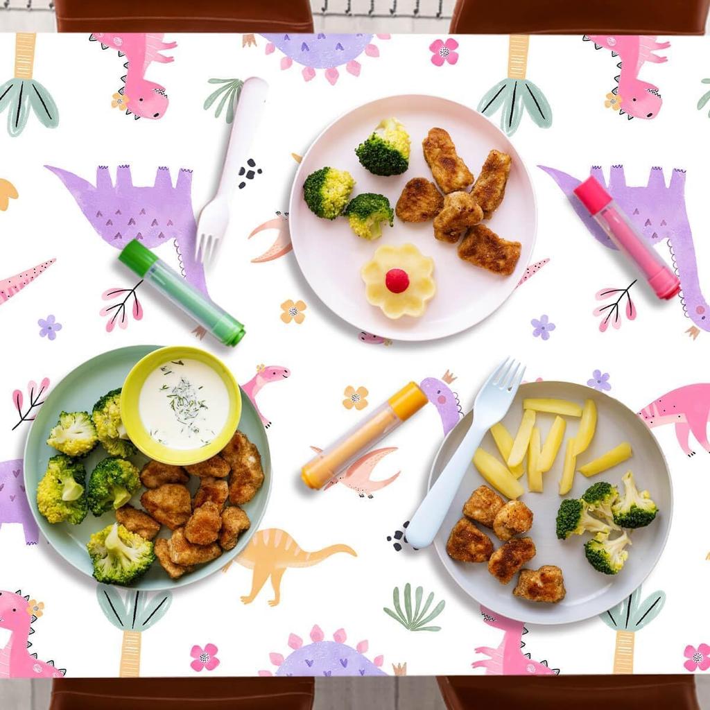 3pcs Pink Dinosaur Birthday Tablecloths 108x54inch Watercolor Dinosaur Birthday Decorations for Girls Dino Birthday Party Disposable Table Covers