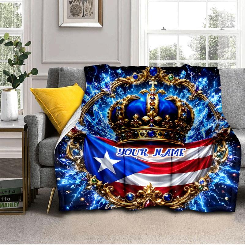 1PC Custom Name Puerto Rican Pride outdooor Flannel blankets Throw Blanket All-Season Throw Gift Bedspread for Couch, Bed, Camping Holiday Birthday gi