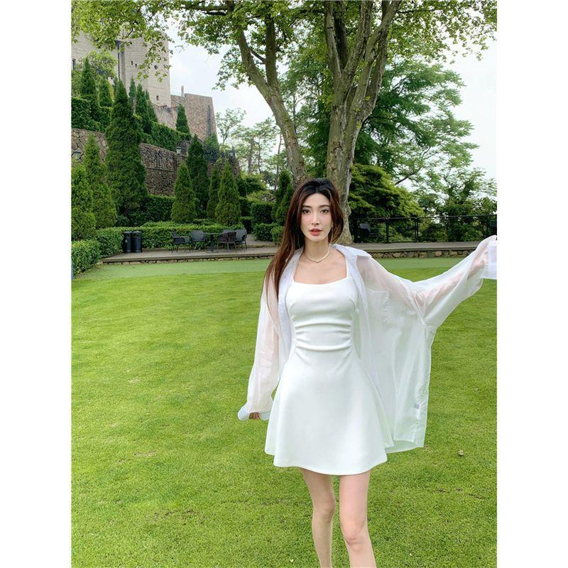 French vintage sweet spicy style camisole elegant dress for women, new summer slimming slimming versatile short skirt