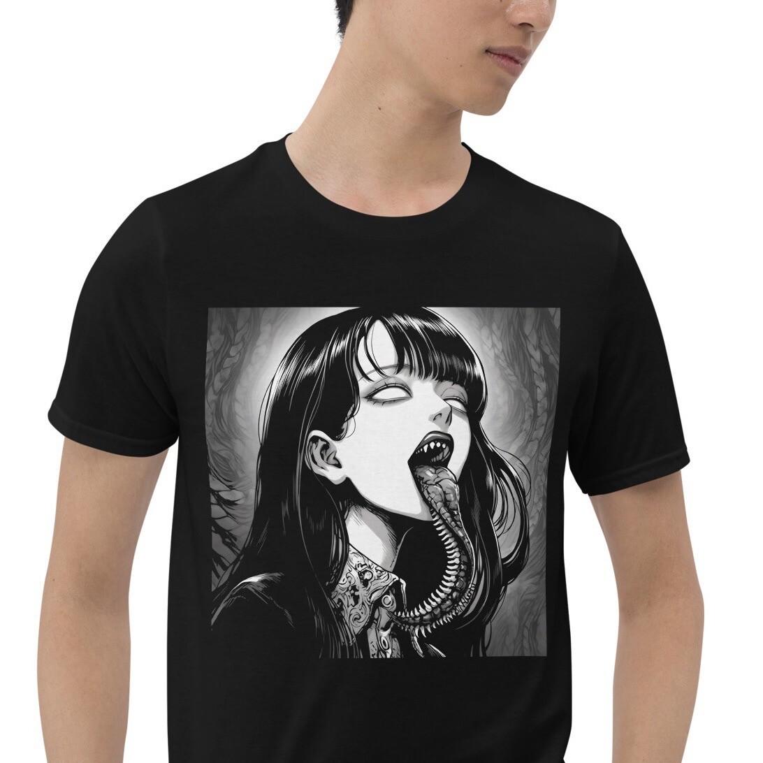 Anime Horror Girl Snake Tongue Creepy Short-Sleeve Unisex T-Shirt Mens Womens Tees Top XL