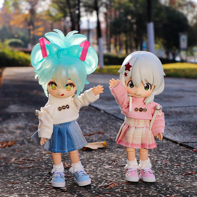 OB11 Kleidung Blau Bauchnabelfreies Sweatshirt und Rock Anzug für Ob11 1/12 Puppe Outfit Tägliche Lässige Accessoires für Kinder DIY