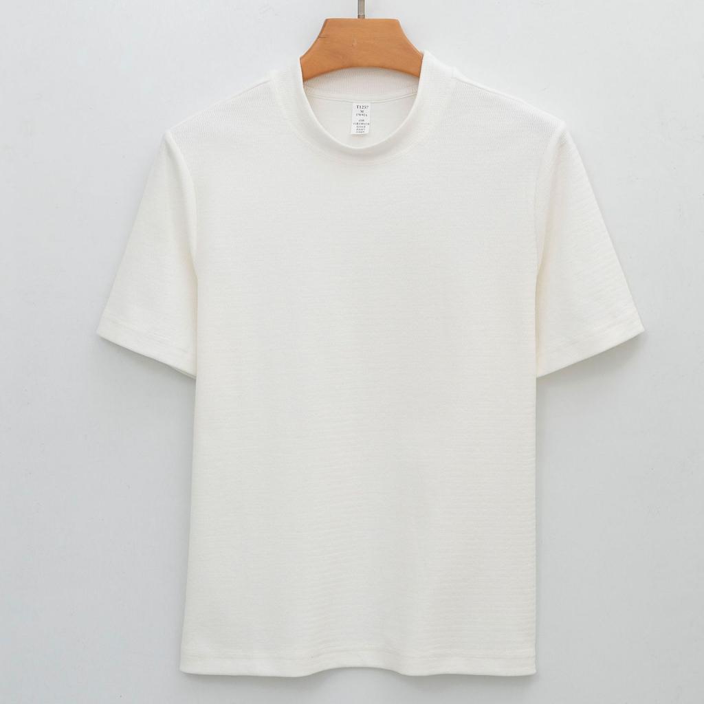 300g Baumwolle Jugend T-Shirt Basisschicht Kurzarm für Damen Rundhalsausschnitt Knitterfrei Pullover Halber Stehkragen Herren Minimalistisch Atmungsaktive Oberteile