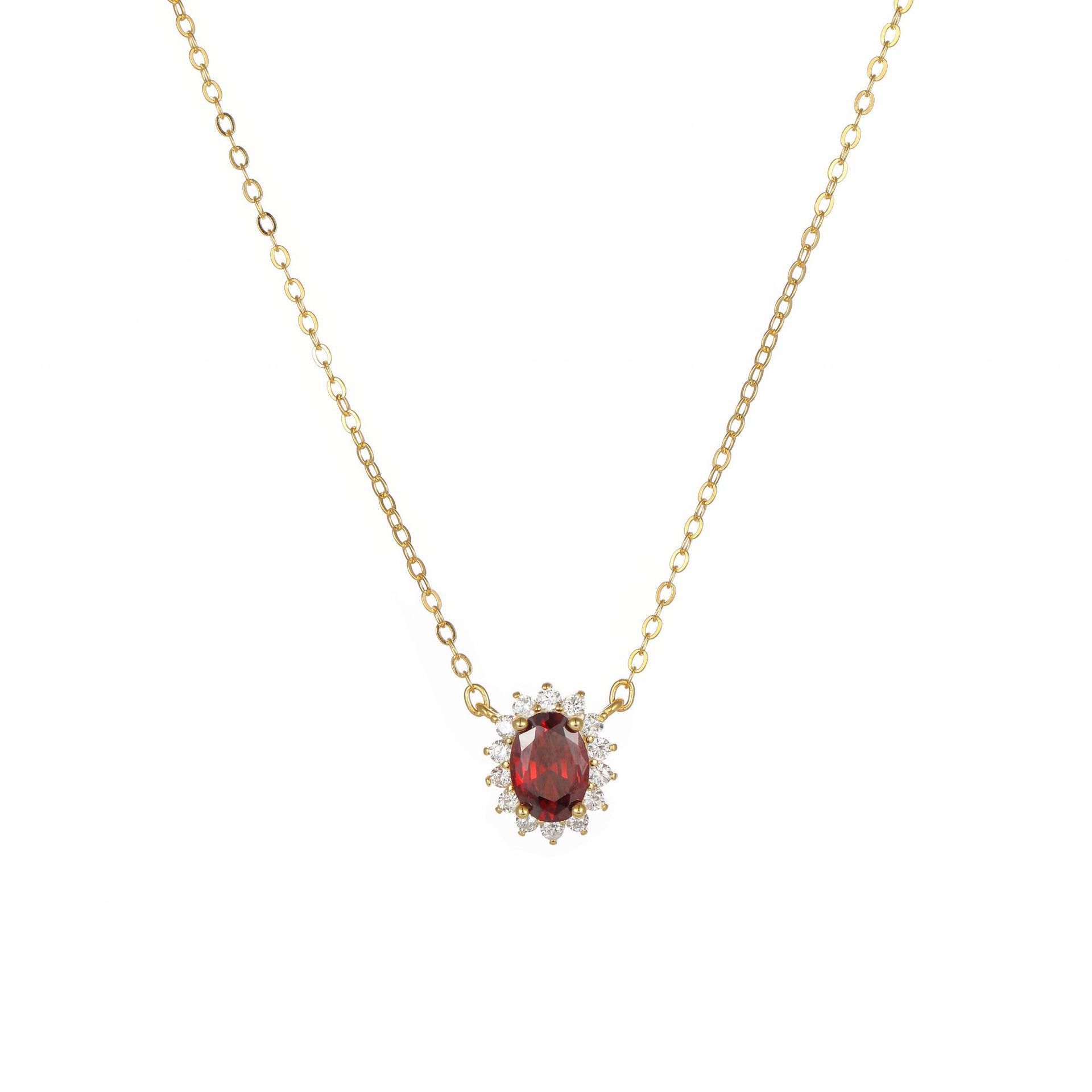 Посеребренная стерлинговым серебром 18 карат красная рубиновая гранатовая цепочка на ключицу для женщин - Ретро-мода 925 Silver